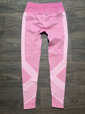 NUX Leggings Large Two Tone Pink Striped Workout Compression Seamless Gym